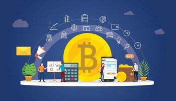 Bitcoin-Kryptowährung digitales Geldgeschäft mit Goldmünze vektor