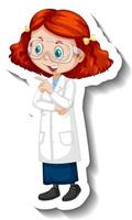tecknad karaktär klistermärke med en flicka i vetenskapsklänning vektor