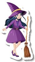 schöne Hexe mit Besenstiel-Cartoon-Charakter-Aufkleber vektor