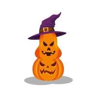 Halloween-Kürbisse mit Hut Hexe isolierte Symbol vektor