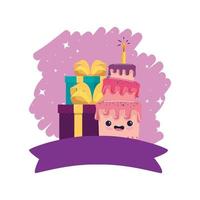 Grattis på födelsedagen tårta tecknad och gåva vektor design