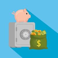 Geldschrank mit Sparschwein und Geldbeutel vektor