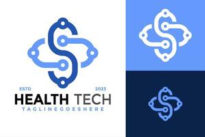 brev s hälsa vård teknologi logotyp design vektor symbol ikon illustration