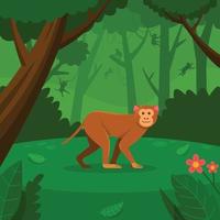 Affe, der im grünen Wald spazieren geht vektor