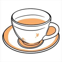 Frühstück. eine Tasse heißen Tee in einem Glasbecher und auf einer Glasuntertasse. vektor
