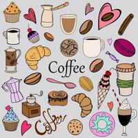 Vektor-Doodle-Illustration zum Thema Kaffee und Desserts vektor