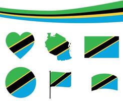 Tanzania flagga karta band och hjärta ikoner vektor illustration abstrakt