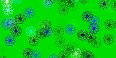 hellblaue, grüne Vektor-Gekritzel-Textur mit Blumen. vektor