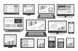 Monitorbildschirm-Silhouette-Set Radio-TV für Einladungen, Visitenkarten vektor