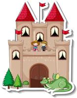 Aufklebervorlage mit großem Schloss im Cartoon-Stil isoliert vektor