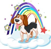 süßer Hund auf der Wolke mit Regenbogen vektor