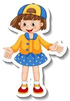 Aufklebervorlage mit einem Mädchen im Stehen posiert Zeichentrickfigur vektor