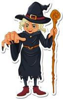 eine alte Hexe mit Zauberstock-Cartoon-Charakter-Aufkleber vektor