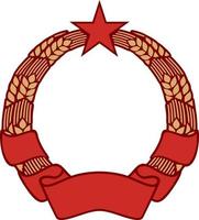 Symbol des Kommunismus mit Weizenkranz und Banner