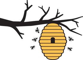 bikupa på trädgren och bin vektor