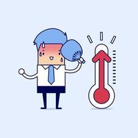 Geschäftsmann sehr heiß wegen erhöhter Temperatur. vektor