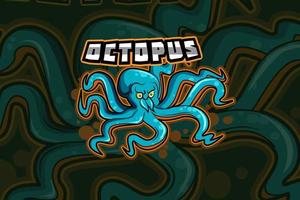 Oktopus-Maskottchen für Sport- und Esport-Logo auf dunklem Hintergrund isoliert vektor