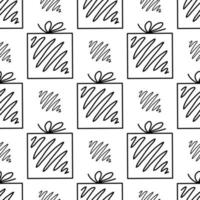 nahtloses Muster aus Doodle-Geschenkboxen mit Schleife. isoliert auf weiß vektor