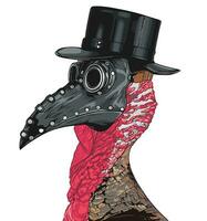 ein Truthahn geschmückt mit ein Pest Arzt Maske Vektor Illustration