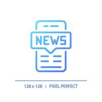 2d Pixel perfekt Gradient Handy, Mobiltelefon Nachrichten Symbol, isoliert Vektor, dünn Linie Blau Illustration Darstellen Journalismus. vektor