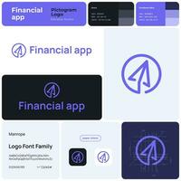 finansiell app blå linje företag logotyp med varumärke namn. papper plan ikon. kreativ design element och visuell identitet. mall med manrope font. lämplig för finansiera och investering app. vektor