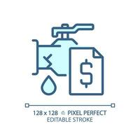 2d Pixel perfekt editierbar Blau Rohr Leckage mit Dollar Symbol, isoliert Vektor, dünn Linie Illustration Darstellen Installation. vektor