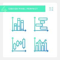 Lager Markt Gradient linear Vektor Symbole Satz. Geld Diagramme. Investition Strategie. finanziell Daten. Handel Unternehmen. dünn Linie Kontur Symbol Designs bündeln. isoliert Gliederung Abbildungen Sammlung