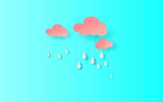 illustration av regnbåge i de regnig säsong. papper skära design för moln och regnbåge i regn tid.kreativ aning papper hantverk förbi pastell Färg rena och minimal stil på blå bakgrund. vektor. eps10. vektor