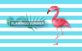 rea sommar baner med flamingo på blå bakgrund, minimal enkel design för affisch, flygblad, inbjudan, kort, webb webbplats eller Ansökan smartphone. kreativ design papper skära stil, vektor illustration