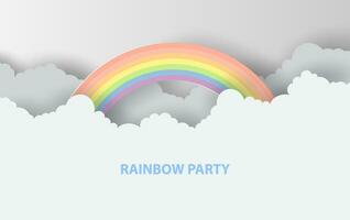 Weiß Himmel hintergrund.frühling und Sommer- Jahreszeit Konzept.Regenbogen Festival Party Landschaft.Szene Platz von Ihre Text zum Karte und Poster.kreativ Papier Schnitt und Kunst Stil.minimalistisch Vektor. Illustration. vektor