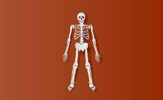 halloween tecken av skelett enkel ben.ikon på brun isolera bakgrund.kreativ papper skära och hantverk minimal scen plats för din text.biologi kropp mänsklig anatomi design vektor illustration eps10