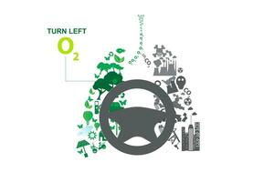 Grün Stadt Gegensätze mit Öko Lunge Konzept Elemente.Umgebung Ökologie Natur element.kreativ Grafik Lenkung Rad Auto Fahrt Steuerung links Sauerstoff Design. Tierwelt Symbol global Verschmutzung Idee.Vektor vektor