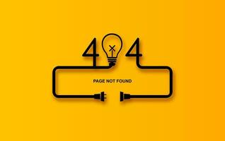 modern vektor illustration av 404 fel sida vektor mall för hemsida, ljus Glödlampa elektrisk plugg och uttag urkopplad. begrepp av elektrisk tema webb baner, urkoppling, förlust av ansluta. gul
