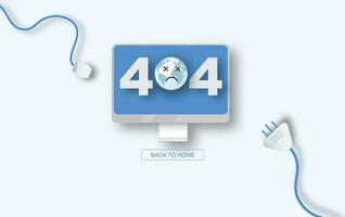 modern Vektor Illustration von 404 Error Seite Vektor Vorlage zum Webseite, Computer Desktop elektrisch Stecker und Steckdose nicht angeschlossen. Konzept von elektrisch Thema Netz Banner, Trennung, Verlust von verbinden.