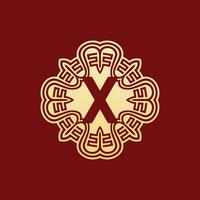 elegant och unik första brev x orientalisk prydnad alfabet emblem logotyp vektor