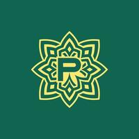 Gelb Grün modern und elegant Initiale Brief p symmetrisch Blumen- ästhetisch Logo vektor