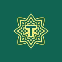 Gelb Grün modern und elegant Initiale Brief t symmetrisch Blumen- ästhetisch Logo vektor