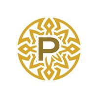 elegant emblem bricka första brev p etnisk gammal mönster cirkel logotyp vektor