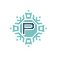 första brev p abstrakt snöflinga fyrkant emblem logotyp vektor