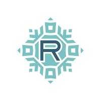 första brev r abstrakt snöflinga fyrkant emblem logotyp vektor