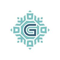 första brev g abstrakt snöflinga fyrkant emblem logotyp vektor