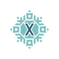 första brev x abstrakt snöflinga fyrkant emblem logotyp vektor