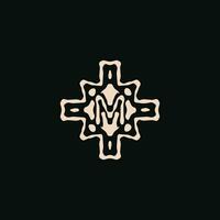 Initiale Brief m Logo. einzigartig Stamm ethnisch Ornament uralt Emblem vektor