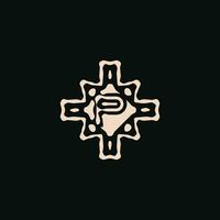 första brev p logotyp. unik stam etnisk prydnad gammal emblem vektor