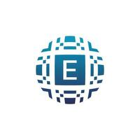 första brev e cirkel digital tech elektronisk pixel emblem logotyp vektor