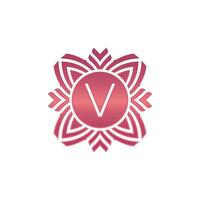 första brev v dekorativ blomma emblem logotyp vektor