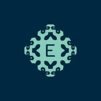 första brev e logotyp. en dynamisk emblem av vetenskap, hälsa, och innovation vektor