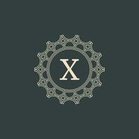 elegant brev x dekorativ blommig cirkel ram gräns logotyp vektor