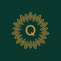 Initiale Brief q Zier Emblem Rahmen Kreis Muster Logo vektor