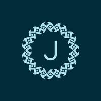 första brev j dekorativ emblem ram cirkel mönster logotyp vektor